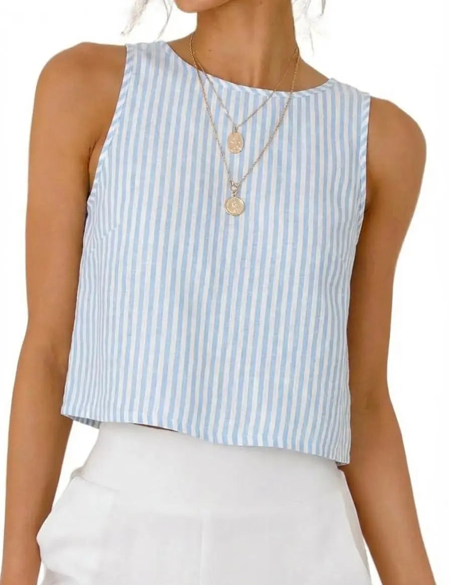 Gingham Sleeveless Crop Top with Minimalist Silhouette and Vintage Inspired Style