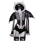 Women's Contemporary Graphic Print Hooded Bodysuit With Detachable Wings And Matching Layered Hosiery