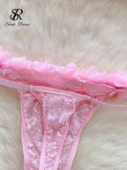 Romantic Light Pink Sheer Mesh and Tulle Ruffle Lingerie Set