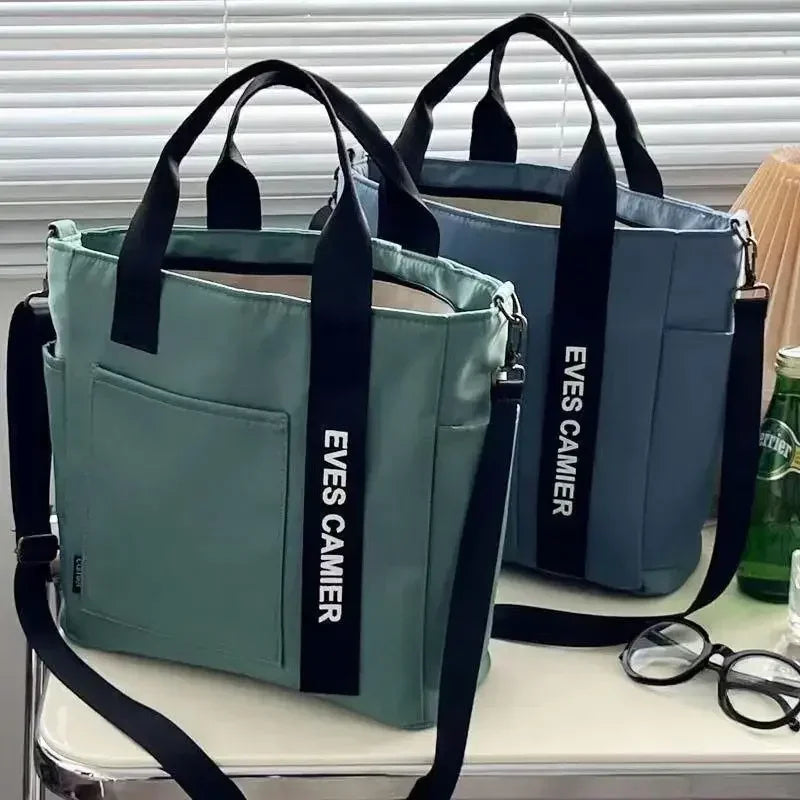 Large Capacity Nylon Tote Bag with Utility Pockets Casual Everyday Design