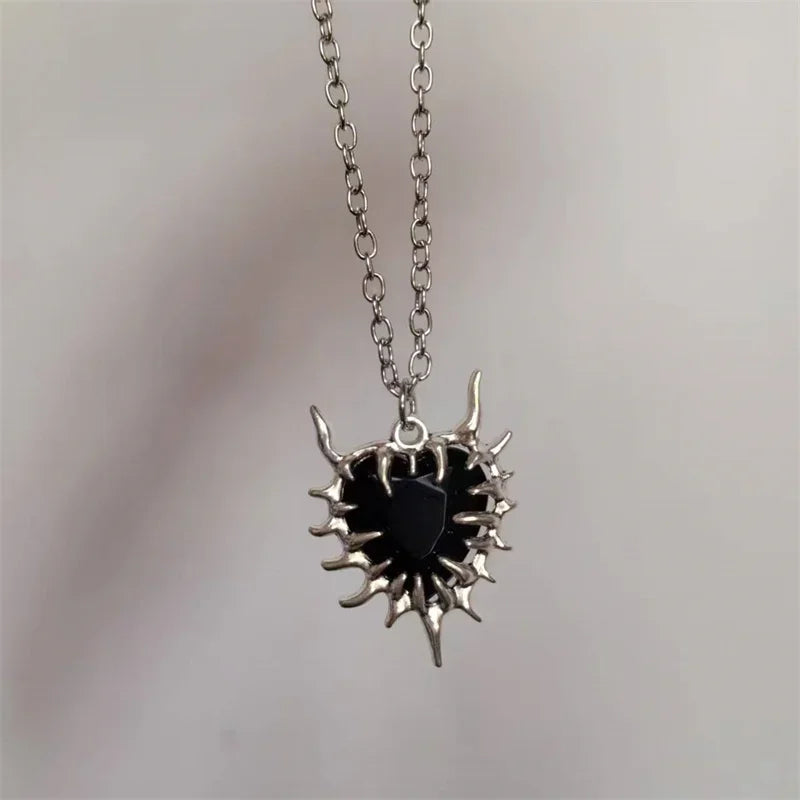 Thorn Heart Pendant Necklace for Y2K Gothic and Dark Feminine Fashion