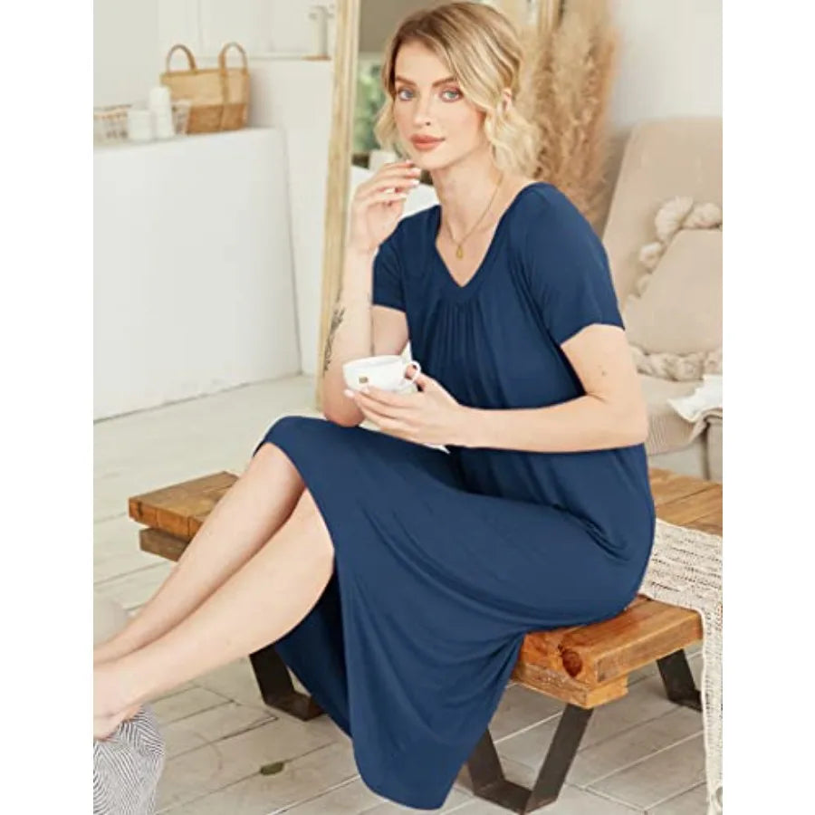 Women's Plus-Size Short-Sleeve Knee-Length Nightgown, Soft Casual Sleep Shirt with Relaxed Loungewear Silhouette