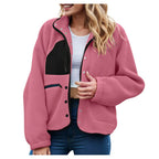 Women's Cropped Teddy Fleece Button Front Jacket Cozy Casual Everyday Layering Outerwear