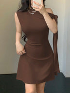One Shoulder Mini Dress with Draped Detail and Elegant Asymmetrical Silhouette
