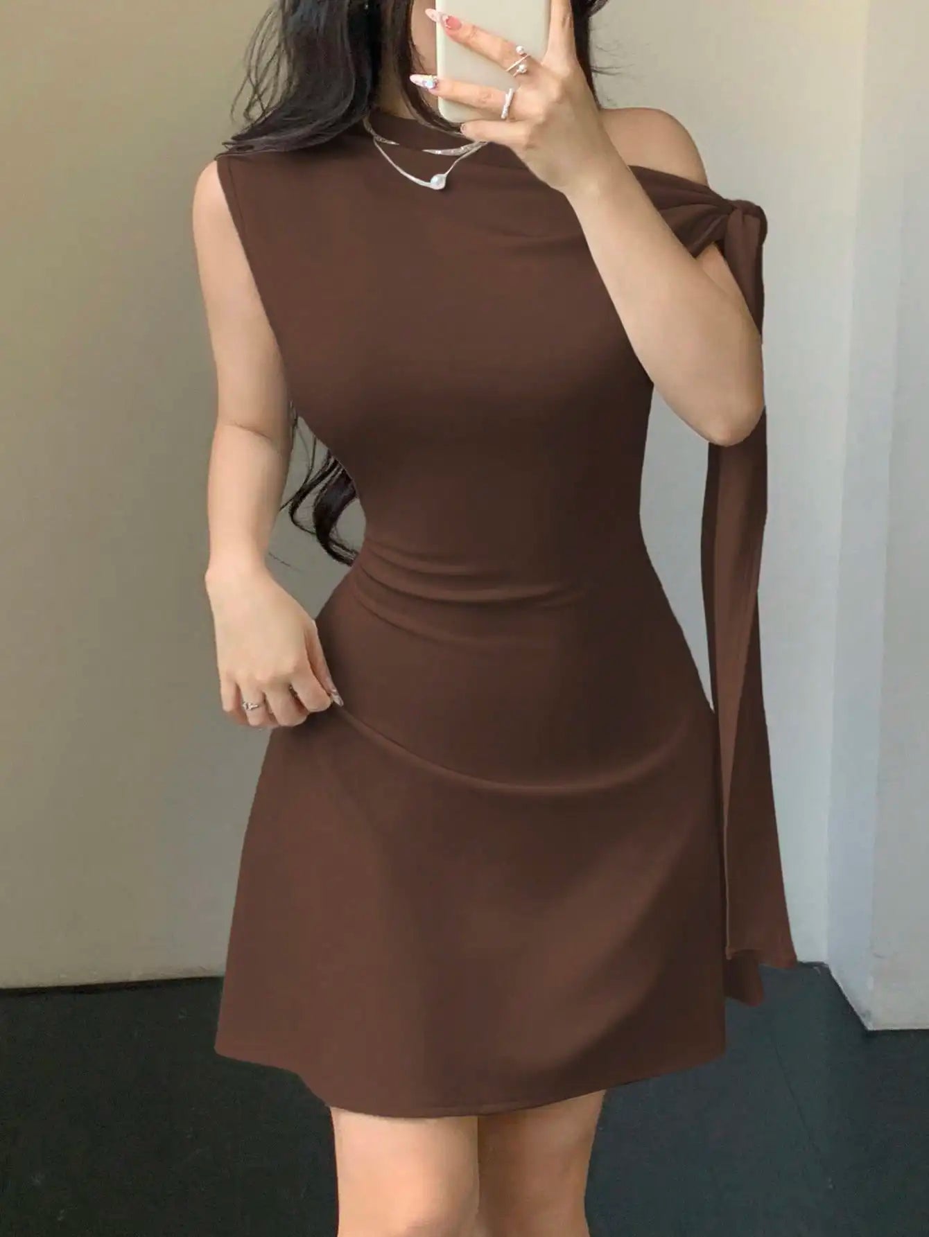 One Shoulder Mini Dress with Draped Detail and Elegant Asymmetrical Silhouette