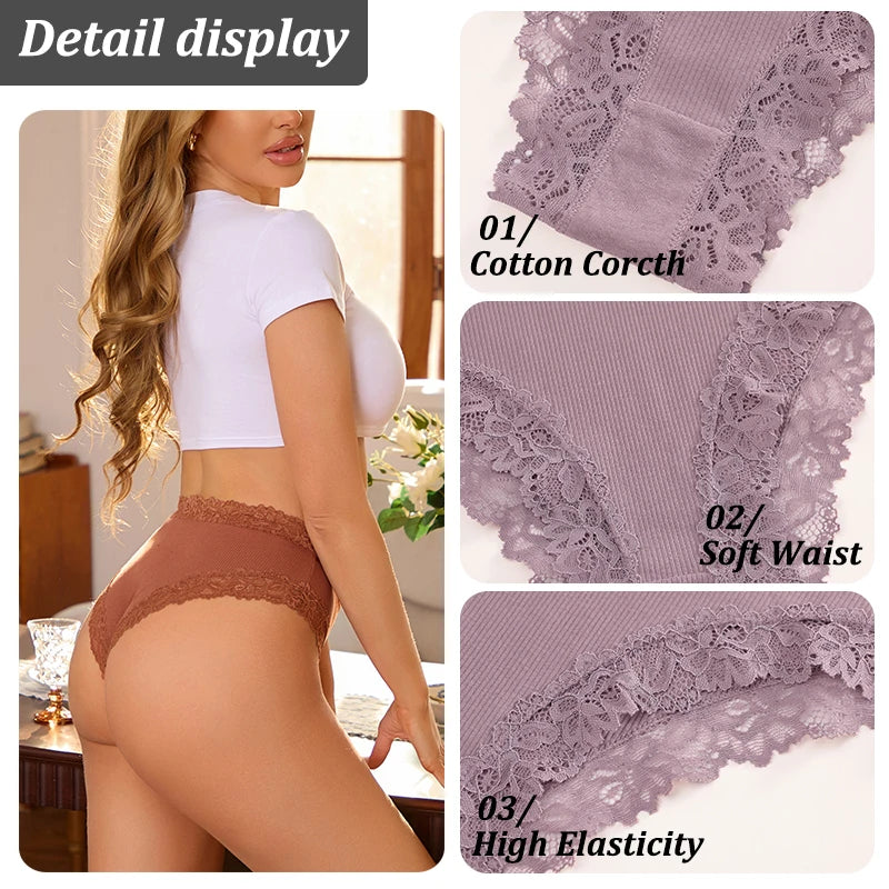 10-Piece Women’s Lace-Trimmed Mid-Rise Briefs Set with Ribbed-Look Texture and Assorted Feminine Colors