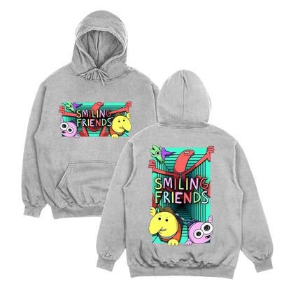 Anime Cartoon Friends Hoodie with Retro Streetwear Graphic Design