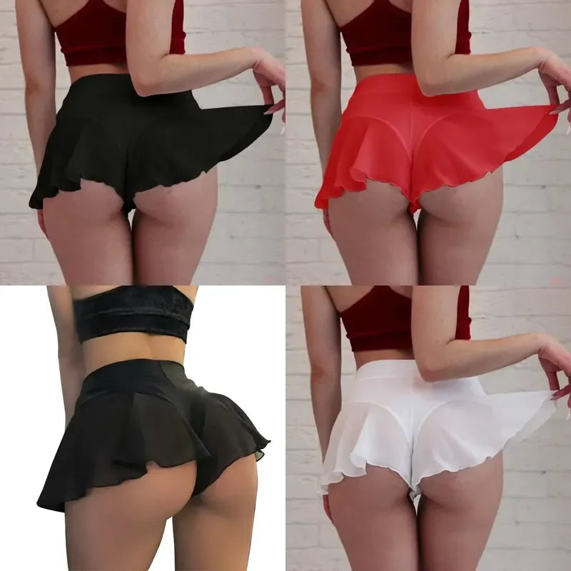 Women’s High-Rise Ruffled Bikini Panty with Layered Skirt-Look Overlay, Playful Silhouette and Solid Color Styling