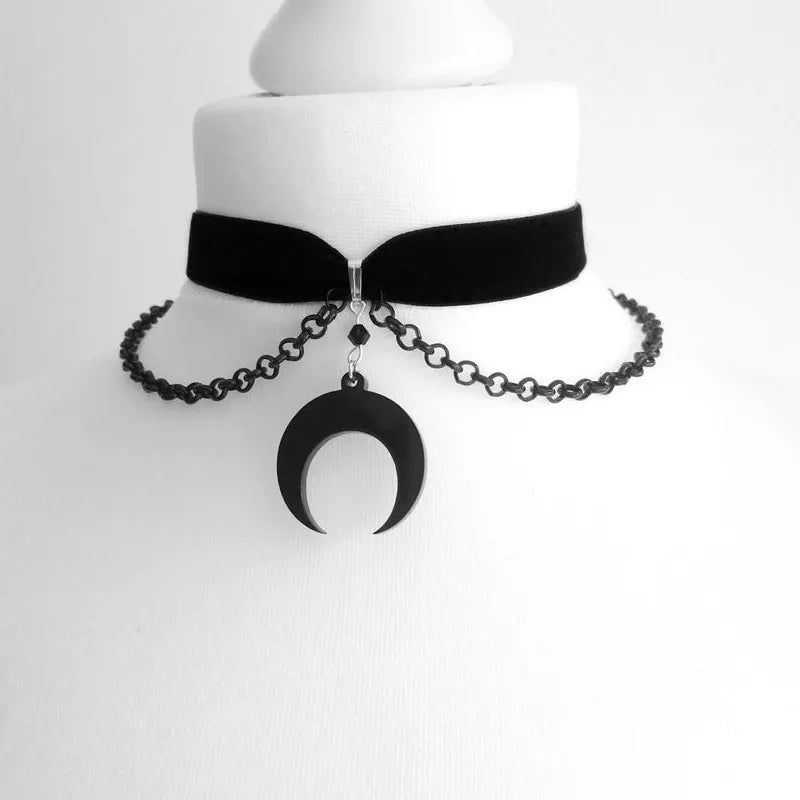 Crescent Moon Tattoo Choker for Witchy Gothic Alternative Fashion Styling