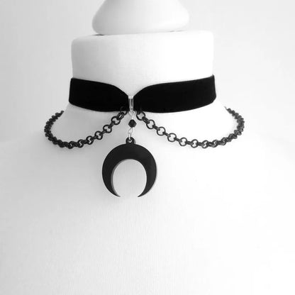 Crescent Moon Tattoo Choker for Witchy Gothic Alternative Fashion Styling