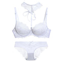Ethereal Beige Sheer Mesh Underwire Bra Set with Lace Halter Accent