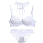 Ethereal Beige Sheer Mesh Underwire Bra Set with Lace Halter Accent