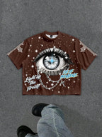 Graphic Eye Crop Tee with Cosmic Artwork and Boxy Streetwear Silhouette