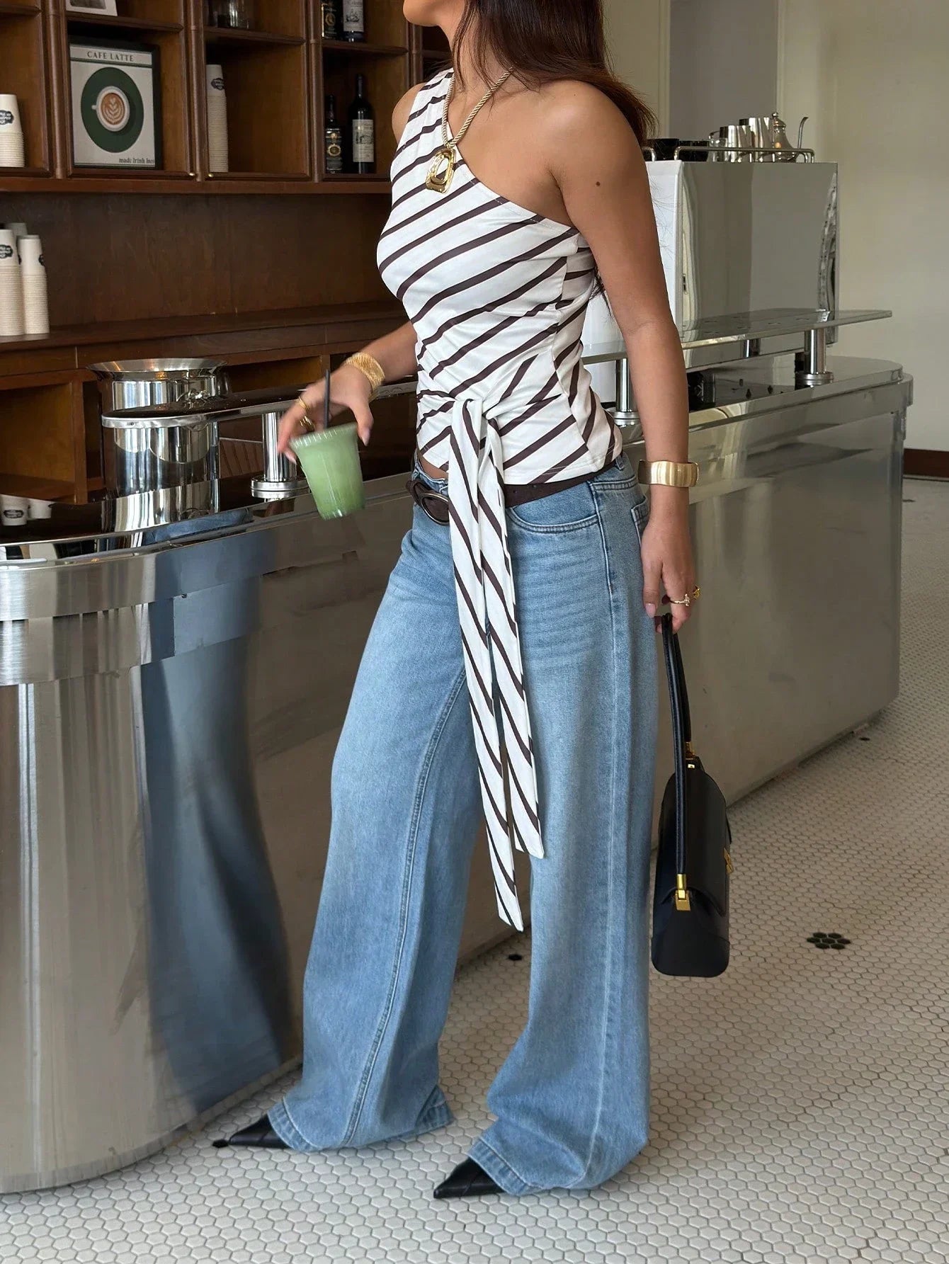 Striped Asymmetrical Crop Top with Tie Waist Detail Contemporary Summer Style