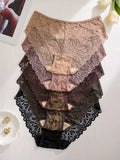 5-Piece Women’s Lace Mid-Rise Briefs Set with Openwork Detailing, Soft Stretch Silhouette and Assorted Feminine Colors