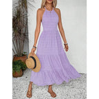 Textured Back Strap Tiered Maxi Dress with Flowy Frill Hem Design