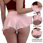 Women’s High-Rise Ruffled Bikini Panty with Layered Skirt-Look Overlay, Playful Silhouette and Solid Color Styling