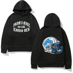 Oversized Graphic Helmet Print Fleece Hoodie for Urban Streetwear Styling