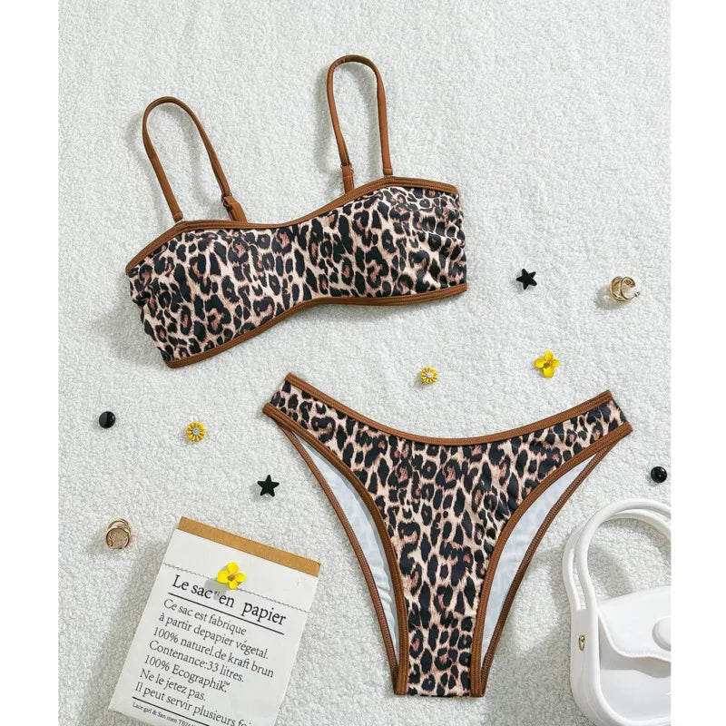Vibrant Pink Floral Bandeau Bikini with High-Cut Silhouette