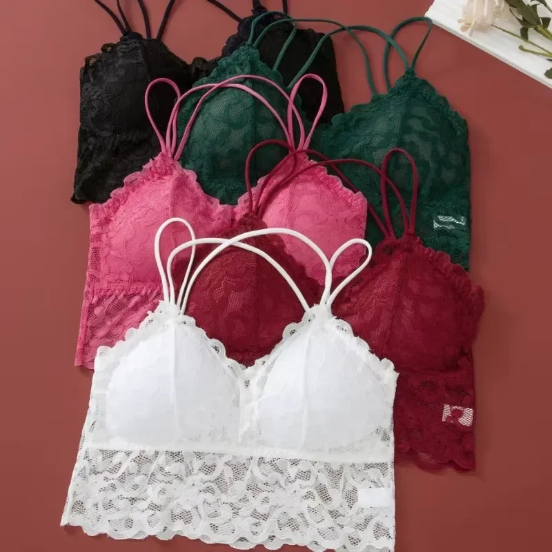 Floral Lace Longline Bralette and Coordinating Boyshort Set with Double Front Straps