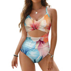 Tropical Botanical Print Cutout One-Piece Swimsuit