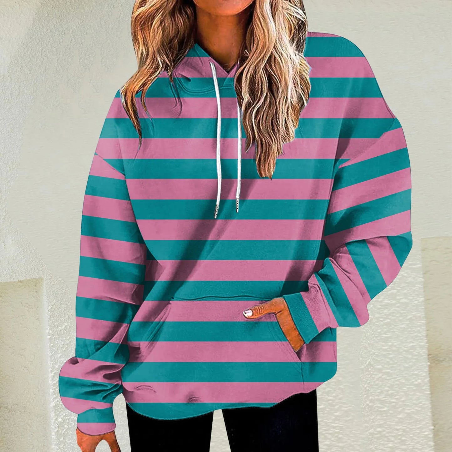 Relaxed Striped Hooded Pullover with Modern Color Block Streetwear Styling