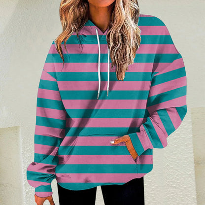 Relaxed Striped Hooded Pullover with Modern Color Block Streetwear Styling