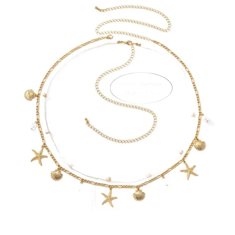 Bohemian Starfish and Shell Inspired Waist Chain for Coastal Fashion Styling