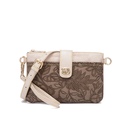 Floral Embossed Crossbody Satchel Bag with Multi Compartment Storage Design