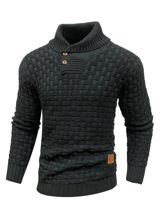Men's Textured Mock Neck Relaxed Fit Contemporary Knit Sweater Pullover