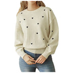 Women's Heart Pattern Relaxed Fit Knit Pullover Streetwear Sweater