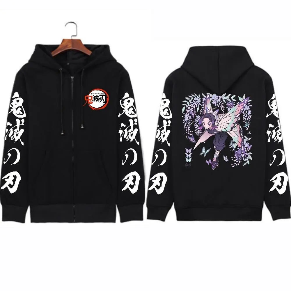 Anime-Inspired Dark Fantasy Zip Hoodie with Manga Streetwear Design