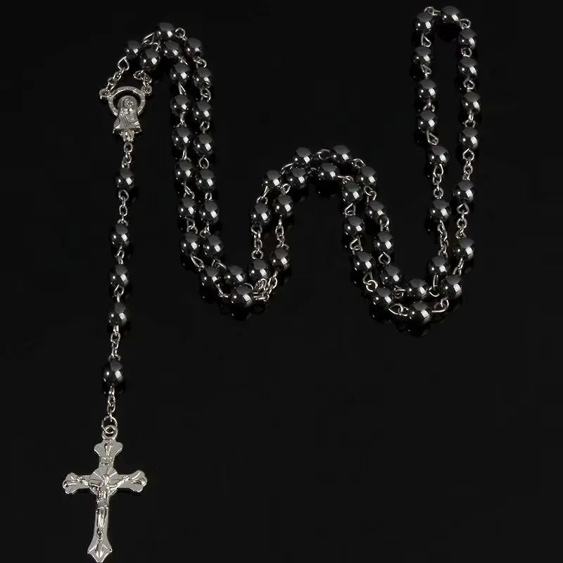 Beaded Cross Pendant Necklace Gothic Alternative Statement Jewelry Piece
