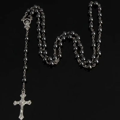 Beaded Cross Pendant Necklace Gothic Alternative Statement Jewelry Piece