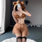 Playful Bear Theme Cosplay Lingerie Set with Sheer Mesh Skirt