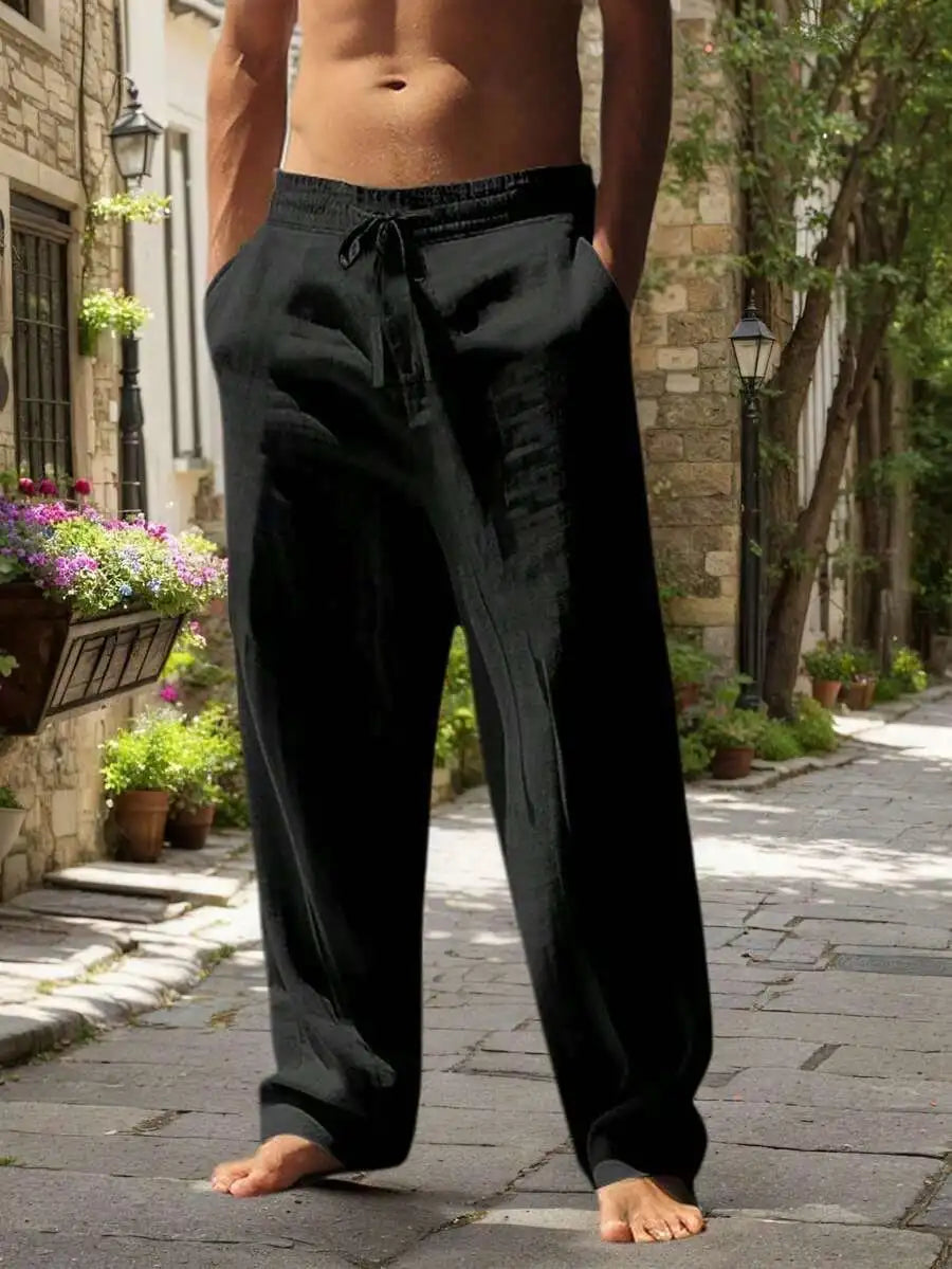 Men's Drawstring Wide Leg Casual Pants with Relaxed Fit and Lightweight Everyday Comfort