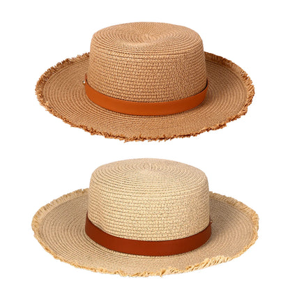 Wide Brim Raffia Straw Fedora Hat with Decorative Band for Beach and Summer Travel