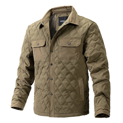 Men's Quilted Diamond Pattern Button Front Overshirt Jacket with Utility Pockets for Everyday Style