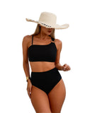 Asymmetrical One-Shoulder Bikini Set with Ring Detail and High-Waisted Silhouette