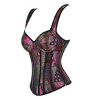 Vintage Floral Tapestry Overbust Corset with Wide Straps and Structured Seaming