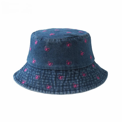 Women's Embroidered Cotton Blend Bucket Hat with Floral Detail for Casual Outdoor Everyday Wear
