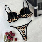 Vibrant Pink Leopard Print Push-Up Bra and Strappy Thong Set