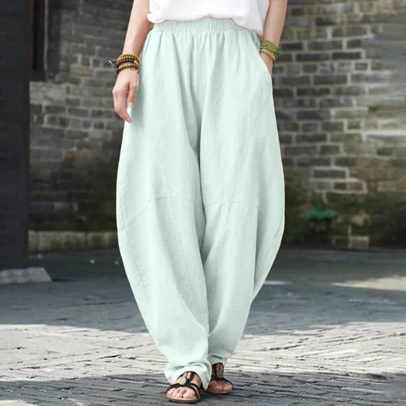 Women's High Waist Balloon Leg Casual Trousers with Relaxed Fit and Pocket Design