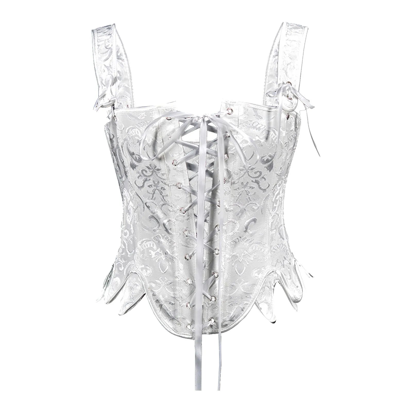 Jacquard Lace-Up Corset Vest with Structured Panels and Vintage-Inspired Design