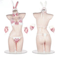 White and Pink Bunny Lingerie Set with Rabbit Ear Headband, Lace Bra and Matching Panty Details