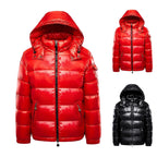 Men's Glossy Hooded Puffer Jacket with Oversized Quilted Design for Winter Streetwear Layering