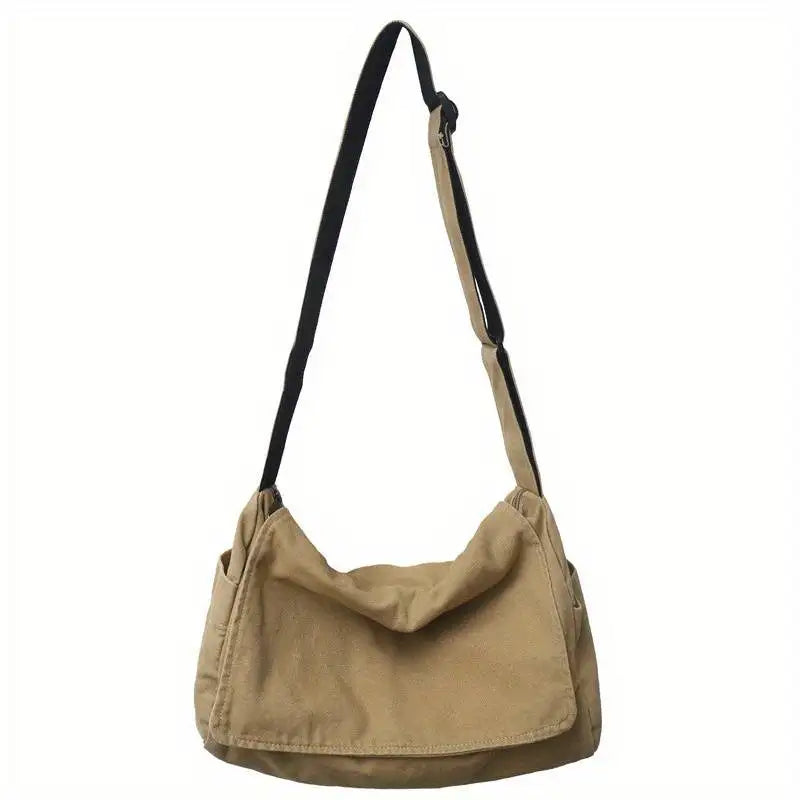 Vintage Canvas Messenger Bag with Flap Closure Casual Crossbody Shoulder Design