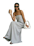 Strapless Linen Maxi Dress with Backless Design and Relaxed Silhouette