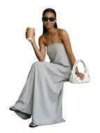 Strapless Linen Maxi Dress with Backless Design and Relaxed Silhouette