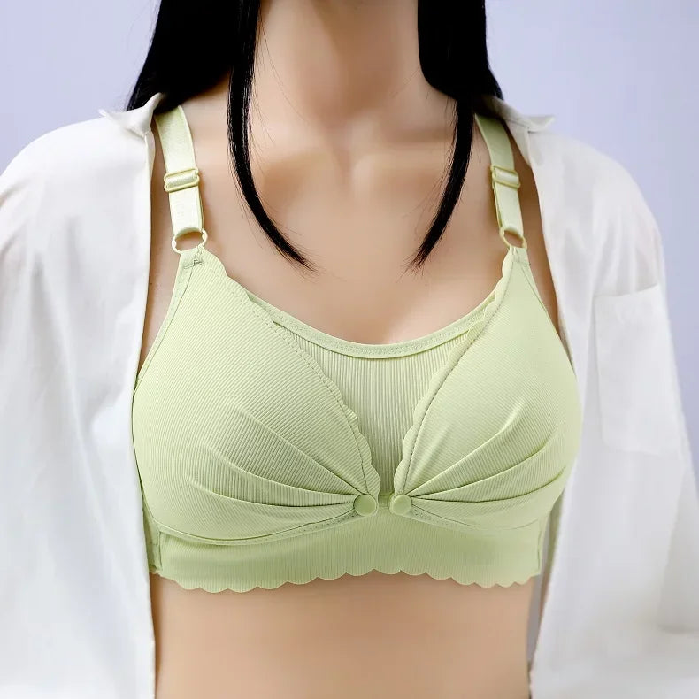 Seamless Wire-Free Nursing Bra with Scalloped Edges and Front-Drop Clips